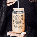 Hocus Pocus 20oz Glass Tumbler With Bamboo Lid, Stainless Straws and Cleaner BandsCo Straps