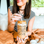 Hocus Pocus 20oz Glass Tumbler With Bamboo Lid, Stainless Straws and Cleaner BandsCo Straps
