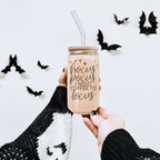 Hocus Pocus 20oz Glass Tumbler With Bamboo Lid, Stainless Straws and Cleaner BandsCo Straps