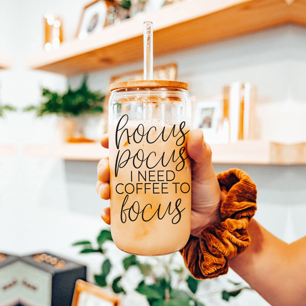 Hocus Pocus 20oz Glass Tumbler With Bamboo Lid, Stainless Straws and Cleaner BandsCo Straps