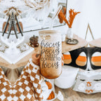 Hocus Pocus 20oz Glass Tumbler With Bamboo Lid, Stainless Straws and Cleaner BandsCo Straps