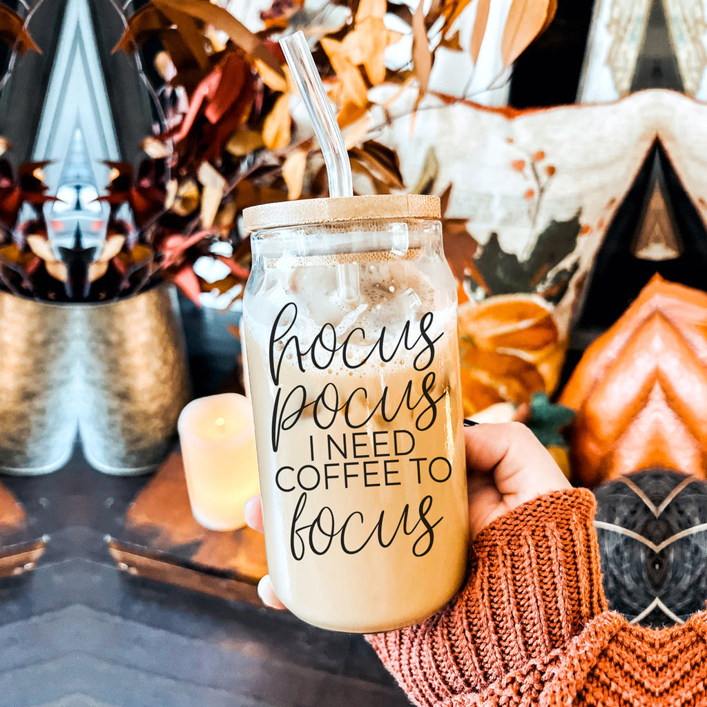 Hocus Pocus 20oz Glass Tumbler With Bamboo Lid, Stainless Straws and Cleaner BandsCo Straps