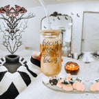 Hocus Pocus 20oz Glass Tumbler With Bamboo Lid, Stainless Straws and Cleaner BandsCo Straps