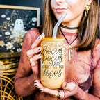 Hocus Pocus 20oz Glass Tumbler With Bamboo Lid, Stainless Straws and Cleaner BandsCo Straps