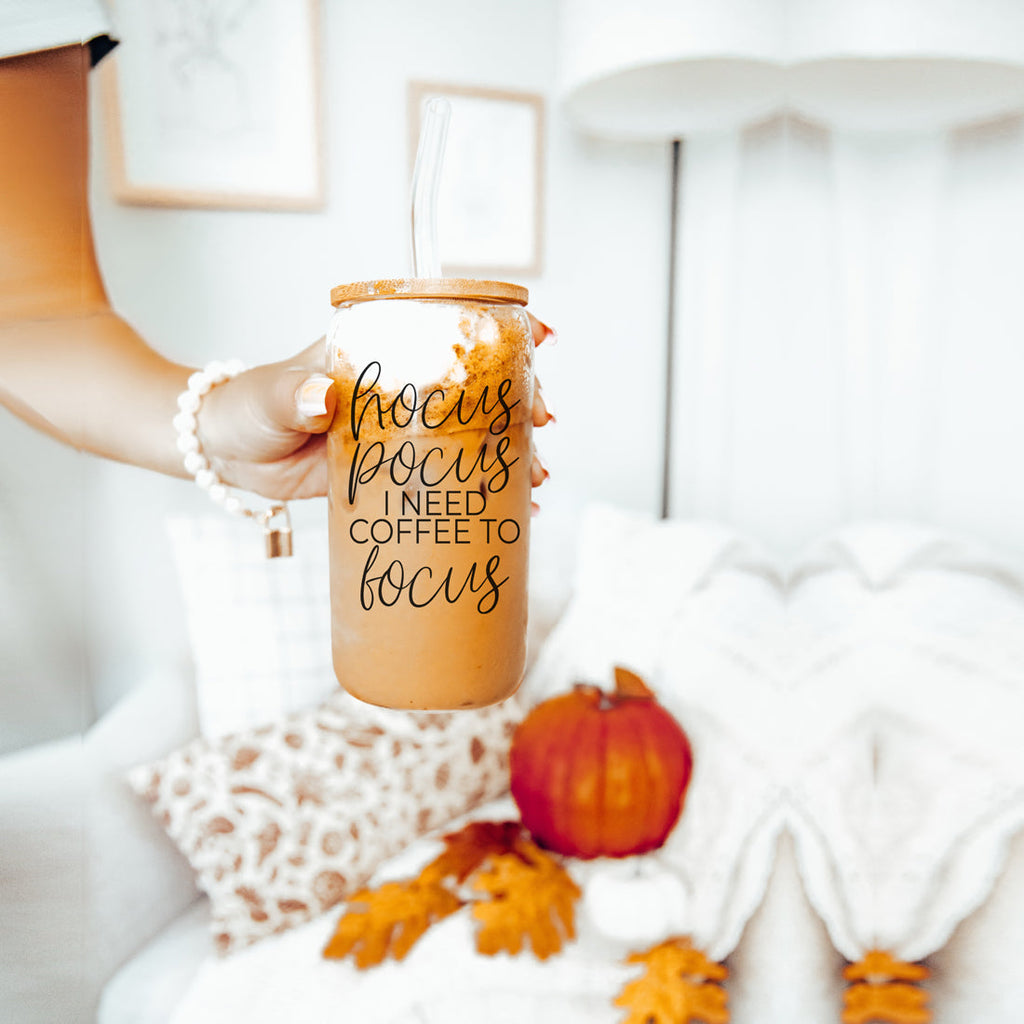 Hocus Pocus 20oz Glass Tumbler With Bamboo Lid, Stainless Straws and Cleaner BandsCo Straps