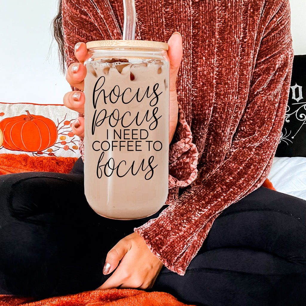 Hocus Pocus 20oz Glass Tumbler With Bamboo Lid, Stainless Straws and Cleaner BandsCo Straps