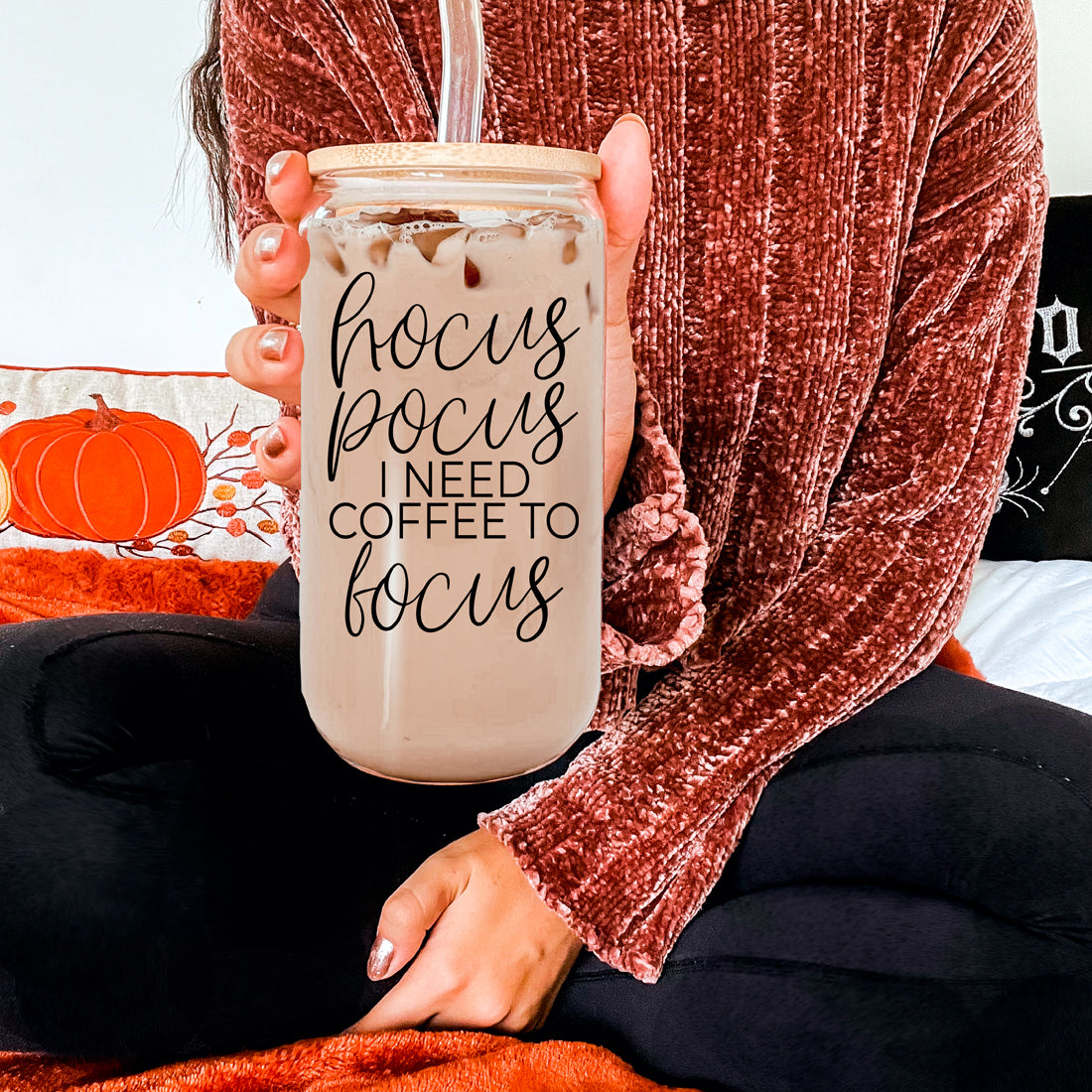 Hocus Pocus 20oz Glass Tumbler With Bamboo Lid, Stainless Straws and Cleaner BandsCo Straps