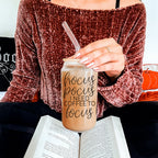 Hocus Pocus 20oz Glass Tumbler With Bamboo Lid, Stainless Straws and Cleaner BandsCo Straps