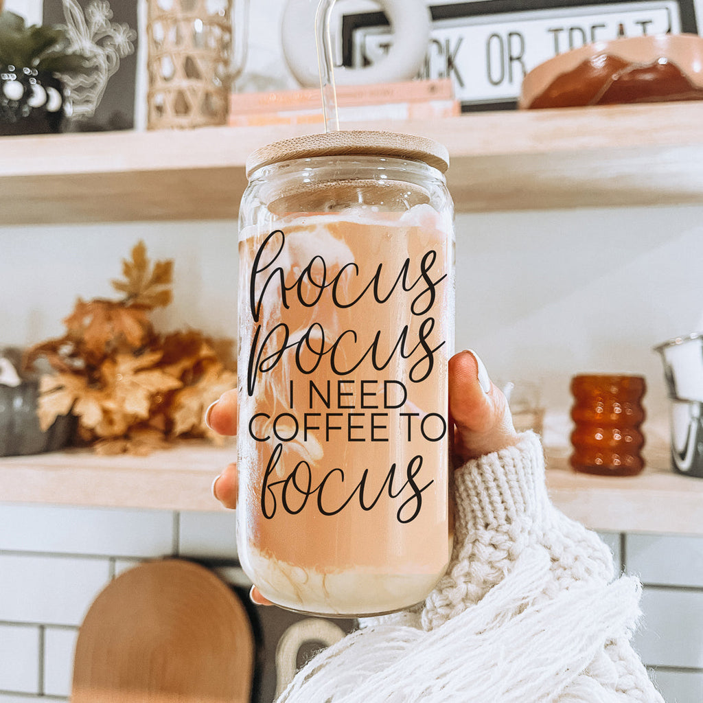 Hocus Pocus 20oz Glass Tumbler With Bamboo Lid, Stainless Straws and Cleaner BandsCo Straps