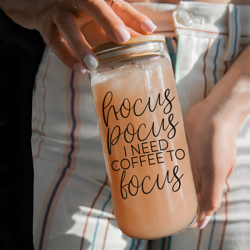 Hocus Pocus 20oz Glass Tumbler With Bamboo Lid, Stainless Straws and Cleaner BandsCo Straps