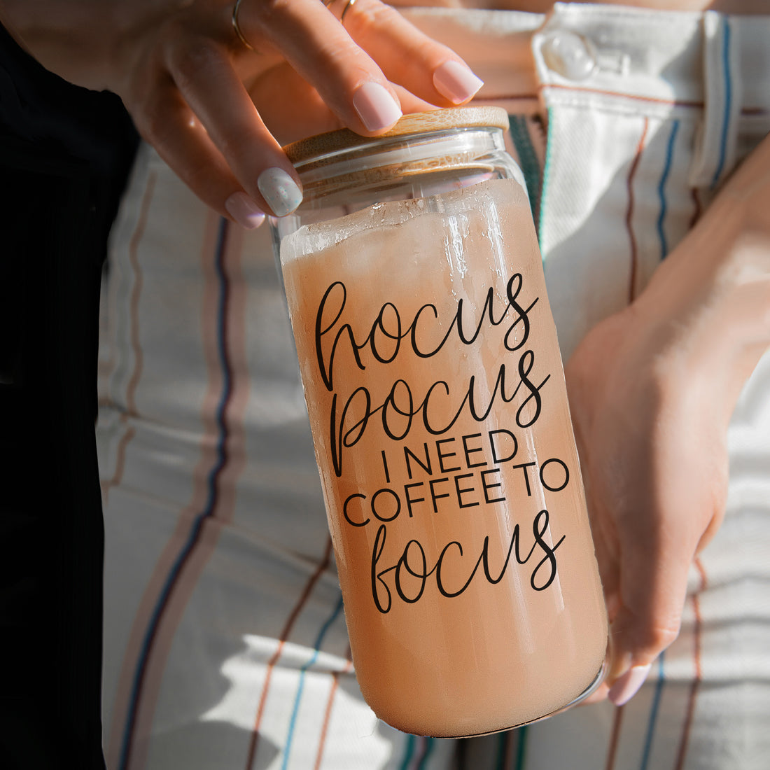 Hocus Pocus 20oz Glass Tumbler With Bamboo Lid, Stainless Straws and Cleaner BandsCo Straps