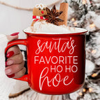 Ho Ho Hoe Holiday Mug 14.5oz Ceramic Campfire Style Double Sided Red Or Green Microwave Safe BandsCo Straps