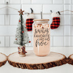 Holiday Santa Ho Ho Hoe 17oz Glass Tumbler With Bamboo Lid Stainless Straws And Straw Cleaner
