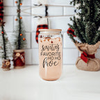 Holiday Santa Ho Ho Hoe 17oz Glass Tumbler With Bamboo Lid Stainless Straws And Straw Cleaner