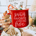 Ho Ho Hoe Holiday Mug 14.5oz Ceramic Campfire Style Double Sided Red Or Green Microwave Safe BandsCo Straps