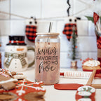 Holiday Santa Ho Ho Hoe 17oz Glass Tumbler With Bamboo Lid Stainless Straws And Straw Cleaner