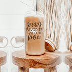 Holiday Santa Ho Ho Hoe 17oz Glass Tumbler With Bamboo Lid Stainless Straws And Straw Cleaner