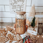 Holiday Santa Ho Ho Hoe 17oz Glass Tumbler With Bamboo Lid Stainless Straws And Straw Cleaner