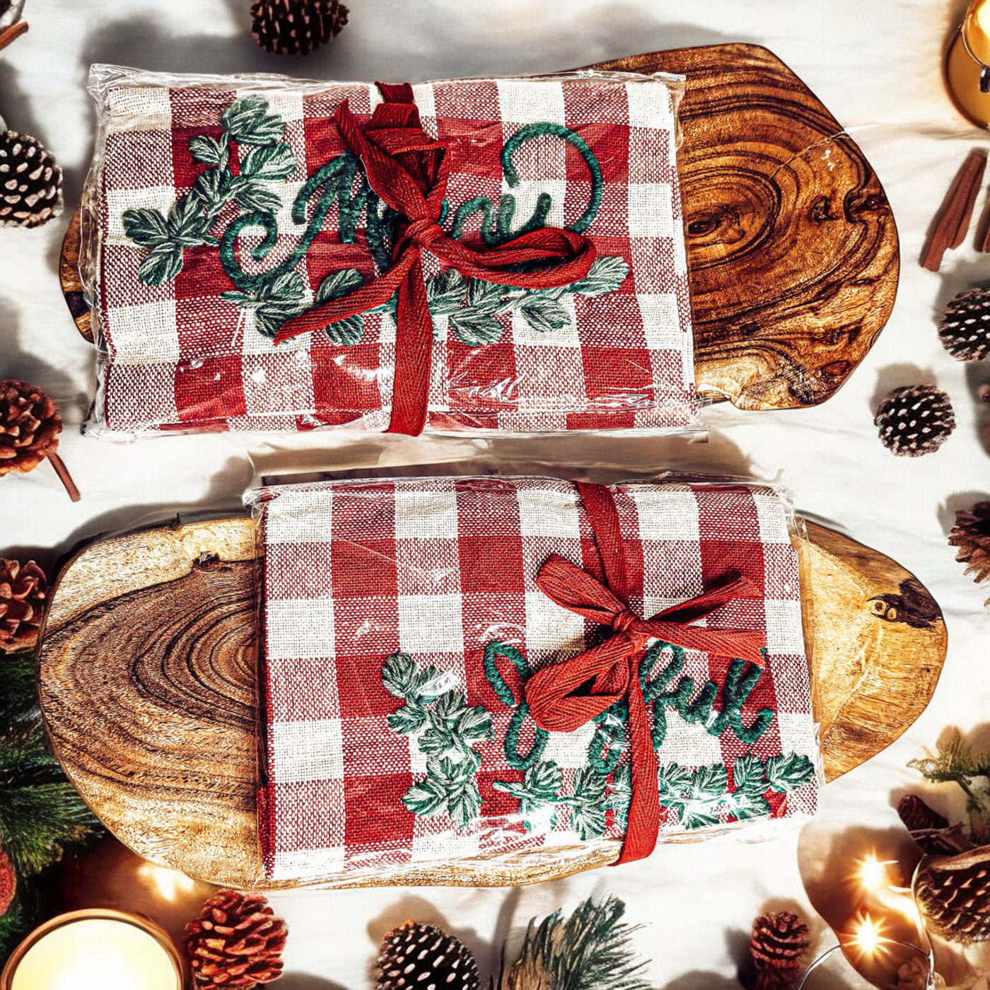 Holiday Charcuterie Board Set With Tartan Kitchen Towels - 2-Piece Gift BandsCo Straps