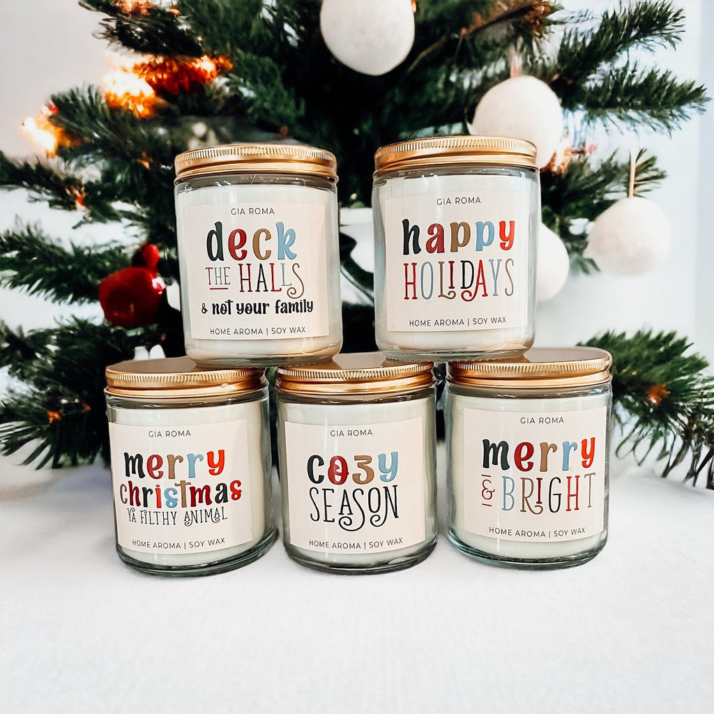 Holiday Christmas Candle Sweet Zesty Floral Rose Jasmine Scent 8oz BandsCo Straps