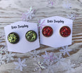 Holiday Red Green Glitter Stud Earrings For Women Gift