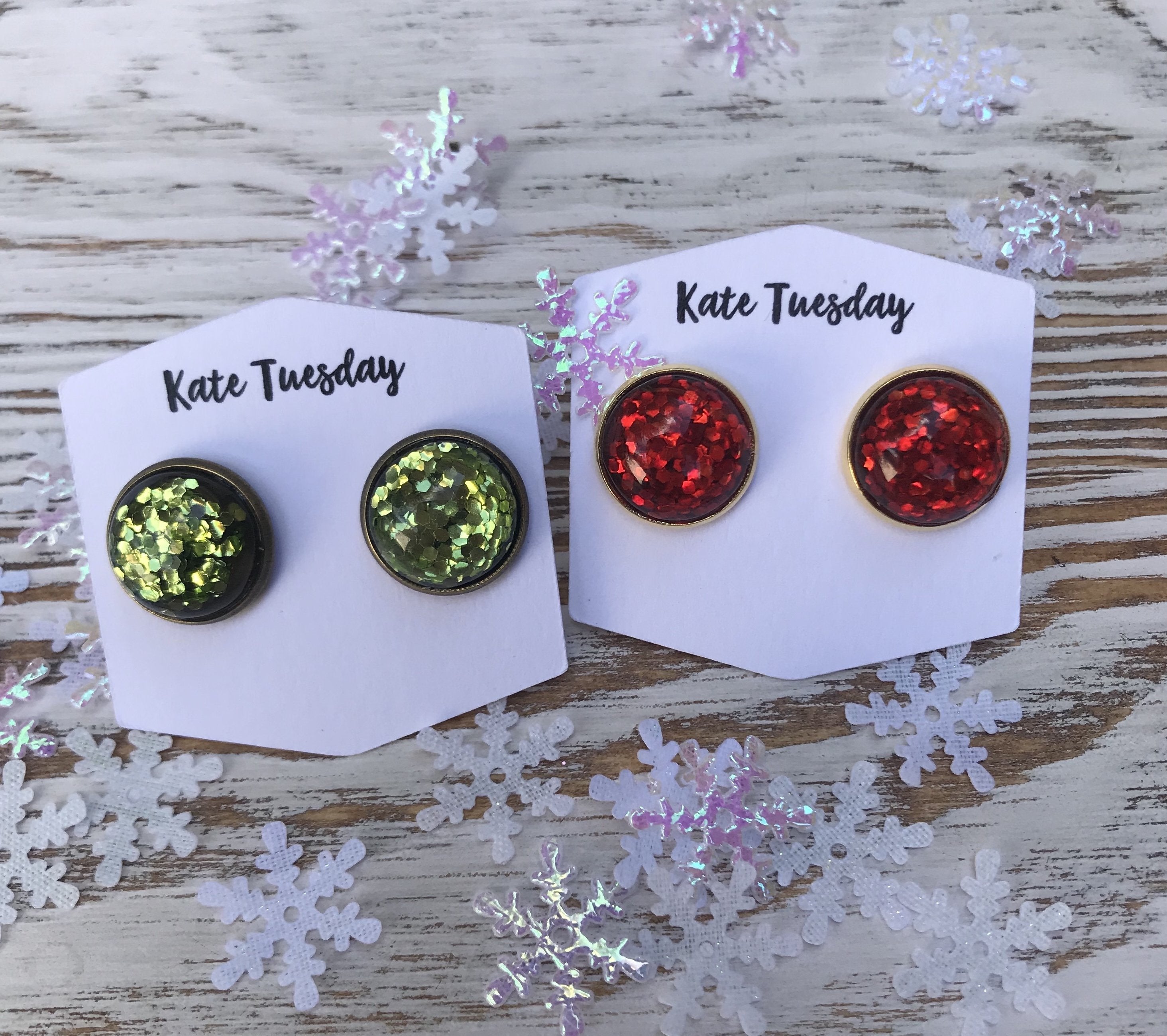 Holiday Red Green Glitter Stud Earrings For Women Gift