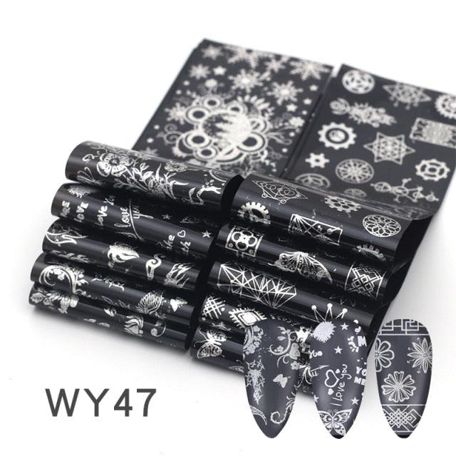 Holographic Nail Foil Transfer Set Sticker Decal Nail Art Foils Designer Marble Nail Decoration Sliders Wraps Manicure  Women Kids Girls Manicure Decoration Nail Art Supplies 3D Self-Adhesive Nail Decals Designer Nail Stickers for Acrylic Nails Stevvex