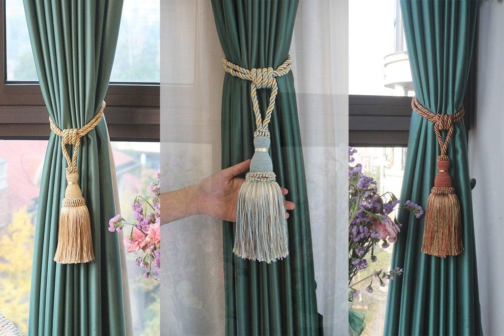 Home Decoration Polyester Tassel Tiebacks Curtain Holder Handmade Tassel Curtain Rope Holdback Window Drape Hanging Ball Tassels Curtains Buckle Sling Binding Lantern Tiebacks Handcrafted Braided Curtain Holdbacks Window Home Decor 55-90cm Stevvex