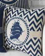 Home Decorative Pillows Mediterranean Pillow Cover Blue Anchor Navigation Compass Sailboat Pillowcase Decorative Cushion Cover For Home Cover Sea Blue Compass Marine Ship Linen Pillow Case Cushion Cover 45x45CM Stevvex