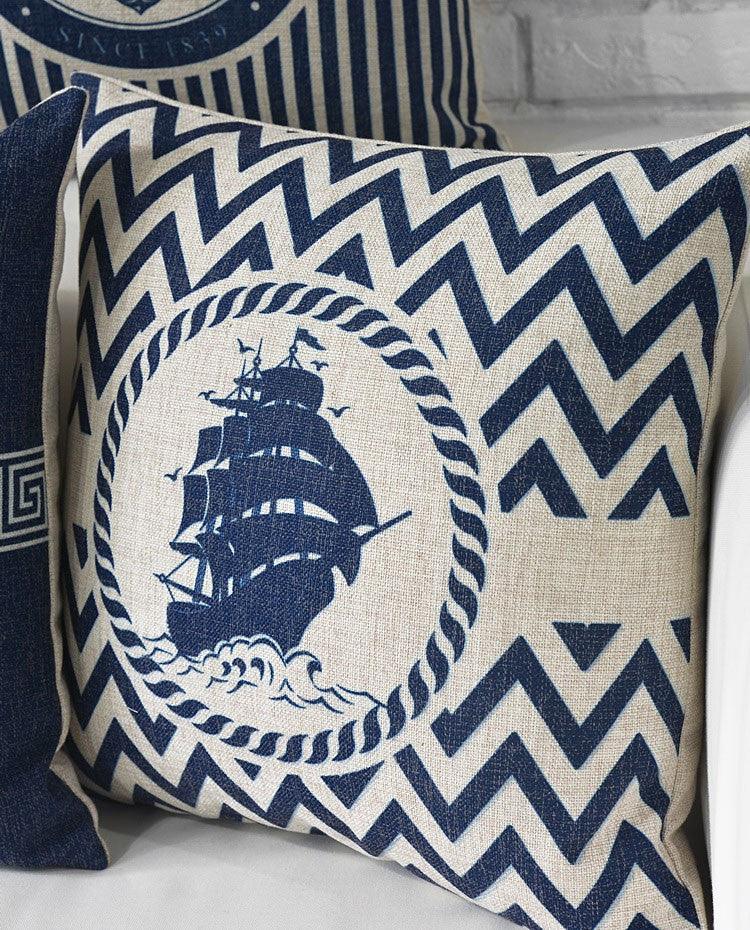 Home Decorative Pillows Mediterranean Pillow Cover Blue Anchor Navigation Compass Sailboat Pillowcase Decorative Cushion Cover For Home Cover Sea Blue Compass Marine Ship Linen Pillow Case Cushion Cover 45x45CM Stevvex