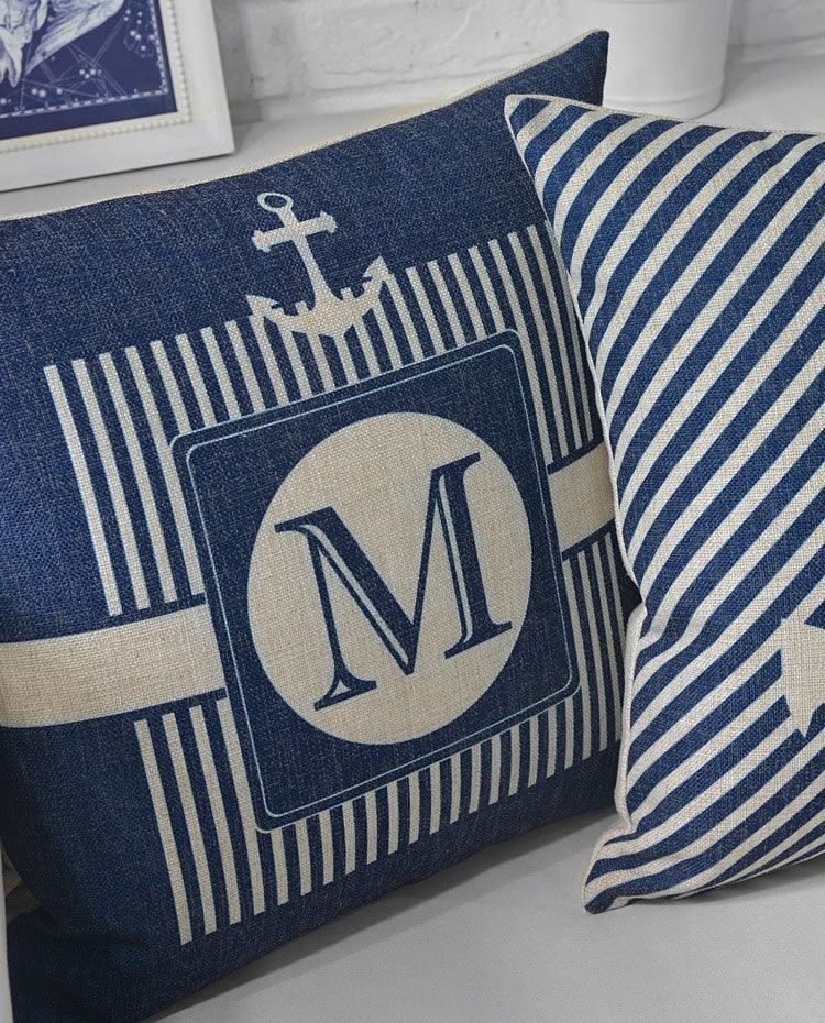 Home Decorative Pillows Mediterranean Pillow Cover Blue Anchor Navigation Compass Sailboat Pillowcase Decorative Cushion Cover For Home Cover Sea Blue Compass Marine Ship Linen Pillow Case Cushion Cover 45x45CM Stevvex