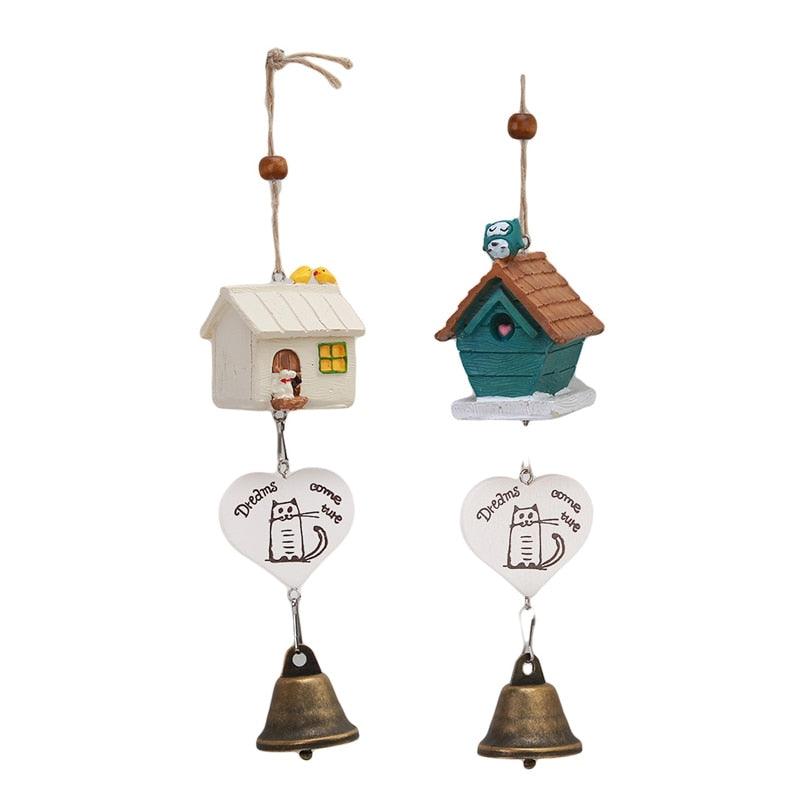 Home Garden Ornaments Bird House cage House Bamboo Outdoor Wooden Wind Chimes Painted Design With Birdhouse Crown Home Ornament Wind Chimes Stevvex