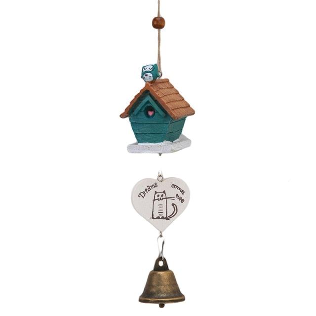 Home Garden Ornaments Bird House cage House Bamboo Outdoor Wooden Wind Chimes Painted Design With Birdhouse Crown Home Ornament Wind Chimes Stevvex