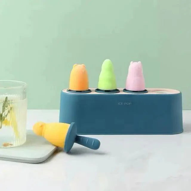 Home Ice Cream Mold Popsicle Tool Silicone 4-hole Popsicle Box Children Dessert Ice Cream Maker Kitchen Tools Diy Ice Cream Stevvex