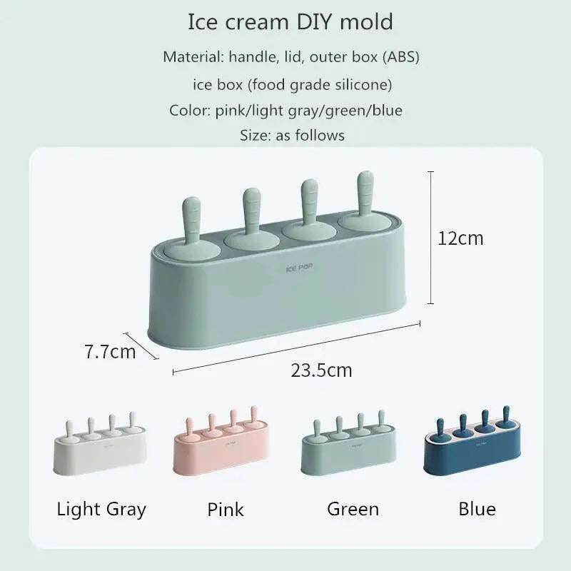 Home Ice Cream Mold Popsicle Tool Silicone 4-hole Popsicle Box Children Dessert Ice Cream Maker Kitchen Tools Diy Ice Cream Stevvex