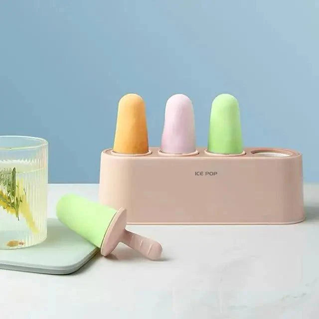 Home Ice Cream Mold Popsicle Tool Silicone 4-hole Popsicle Box Children Dessert Ice Cream Maker Kitchen Tools Diy Ice Cream Stevvex