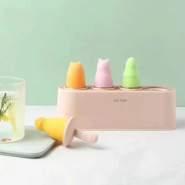 Home Ice Cream Mold Popsicle Tool Silicone 4-hole Popsicle Box Children Dessert Ice Cream Maker Kitchen Tools Diy Ice Cream Stevvex