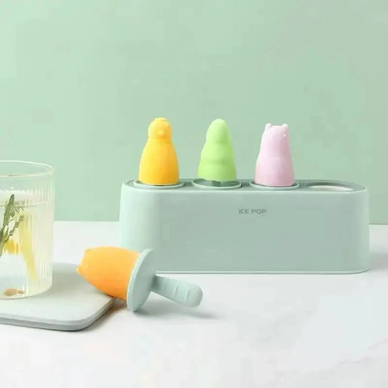 Home Ice Cream Mold Popsicle Tool Silicone 4-hole Popsicle Box Children Dessert Ice Cream Maker Kitchen Tools Diy Ice Cream Stevvex