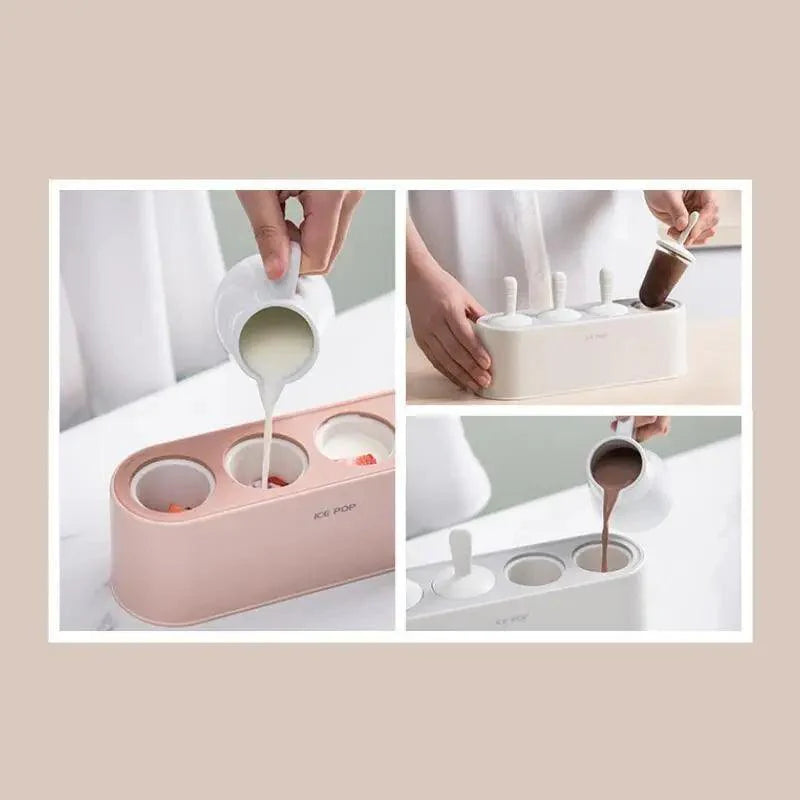 Home Ice Cream Mold Popsicle Tool Silicone 4-hole Popsicle Box Children Dessert Ice Cream Maker Kitchen Tools Diy Ice Cream Stevvex