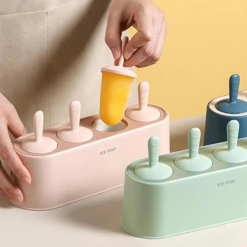 Home Ice Cream Mold Popsicle Tool Silicone 4-hole Popsicle Box Children Dessert Ice Cream Maker Kitchen Tools Diy Ice Cream Stevvex