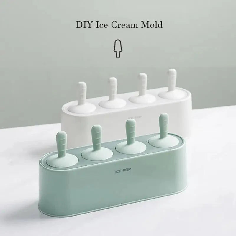 Home Ice Cream Mold Popsicle Tool Silicone 4-hole Popsicle Box Children Dessert Ice Cream Maker Kitchen Tools Diy Ice Cream Stevvex
