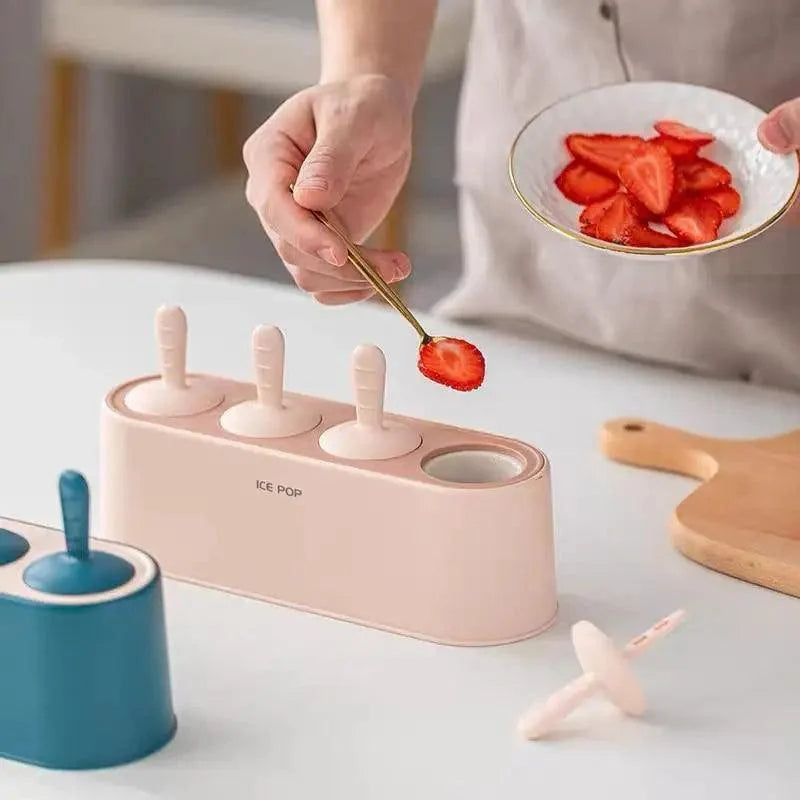 Home Ice Cream Mold Popsicle Tool Silicone 4-hole Popsicle Box Children Dessert Ice Cream Maker Kitchen Tools Diy Ice Cream Stevvex