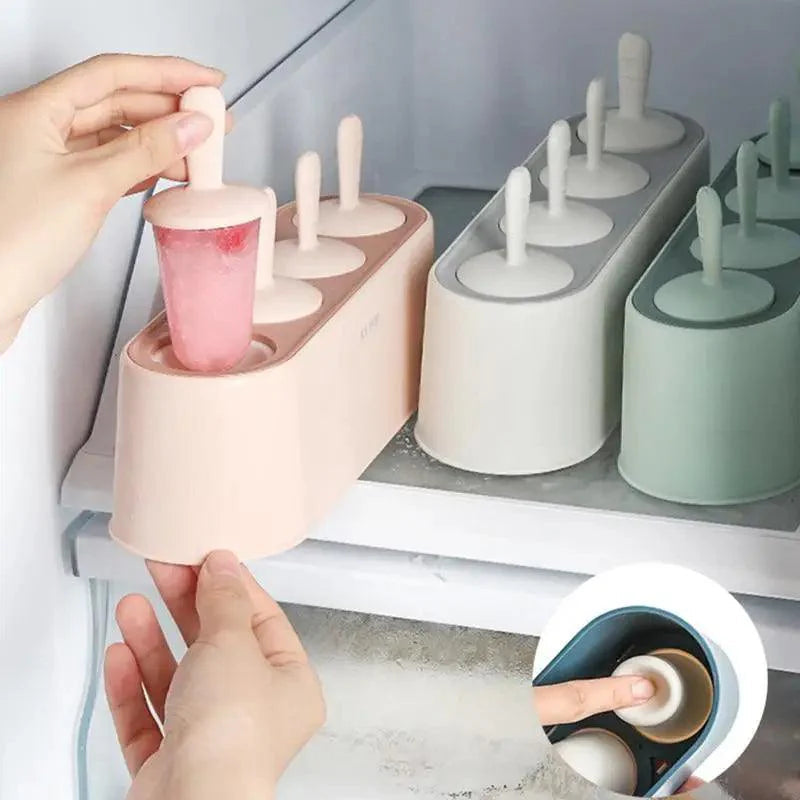 Home Ice Cream Mold Popsicle Tool Silicone 4-hole Popsicle Box Children Dessert Ice Cream Maker Kitchen Tools Diy Ice Cream Stevvex