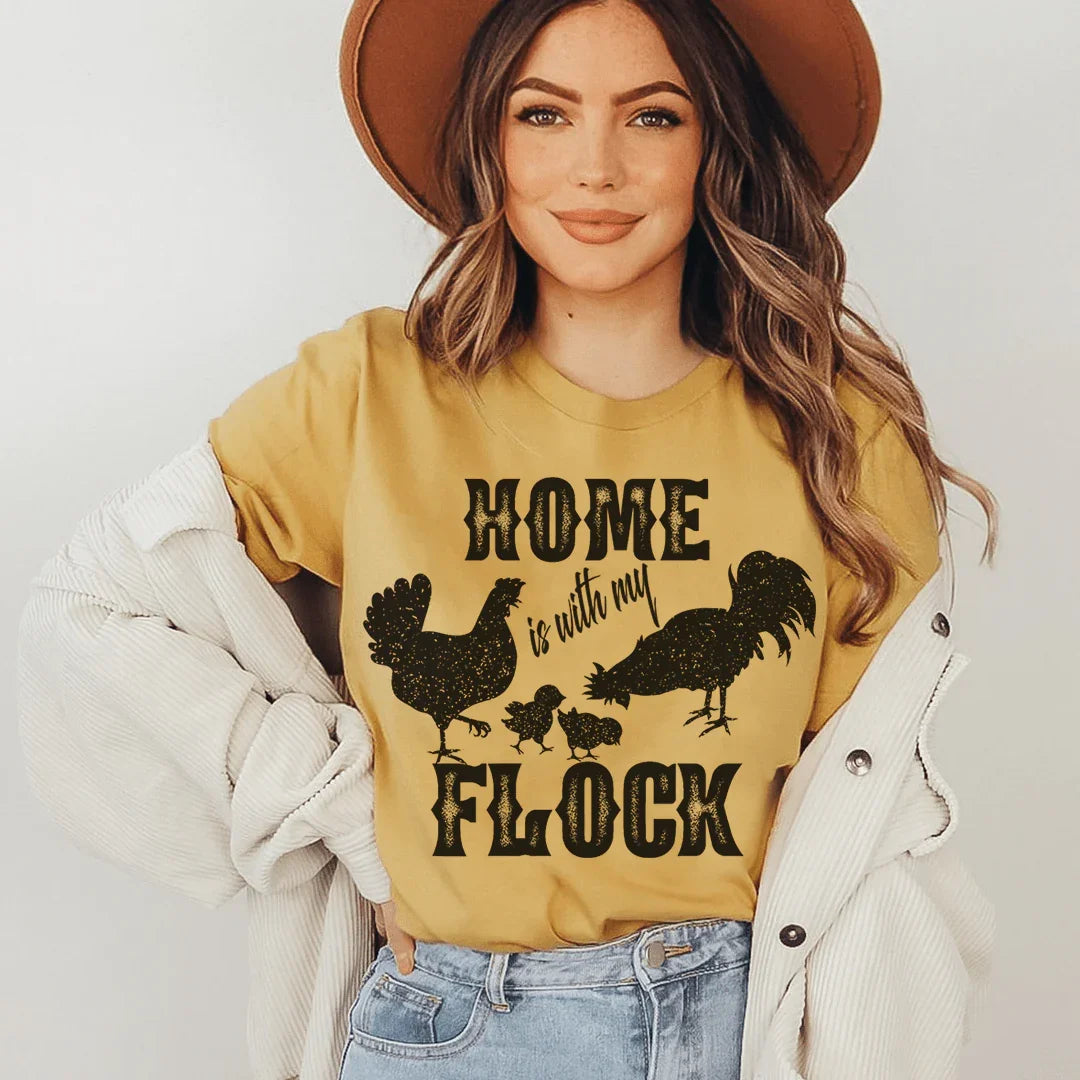 Home Is With My Flock Tee Peachy Sunday