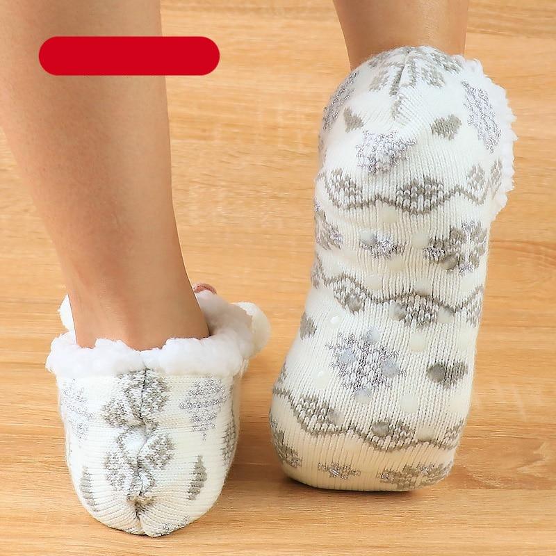 Home Socks Slippers Women Plush Warm Knit Slippers Lightweight Soft Comfortable Winter Slippers Women Indoor Slippers Winter Fuzzy Warm Cozy Fleece Lined Slipper Socks Non Slip Super Soft Thick Christmas Socks Stevvex