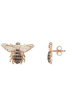 Rose Gold Bee Stud Earrings | Champagne Zirconia Insect Jewelry - Femstylo