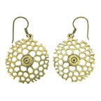 Honeycomb Bomb Earrings Recycled Brass Bullet Center 2 In X 1.25 In Handmade