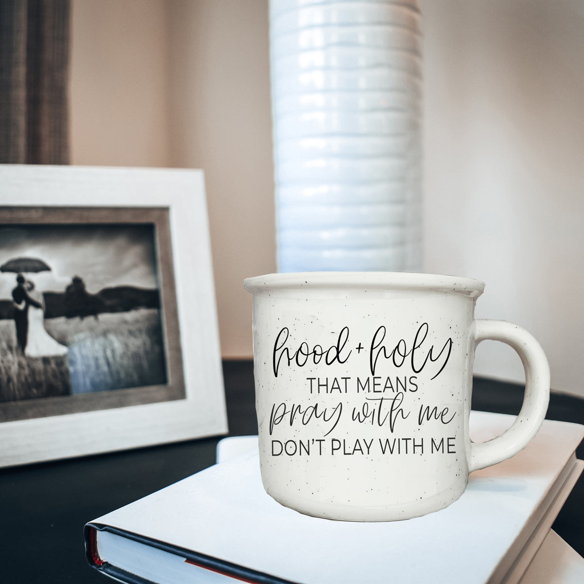 Hood Holy 14.5oz Speckled Ceramic Campfire Mug, Ivory Glaze, Microwave Safe BandsCo Straps