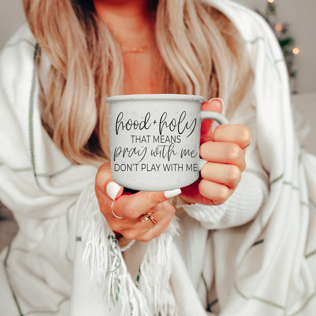 Hood Holy 14.5oz Speckled Ceramic Campfire Mug, Ivory Glaze, Microwave Safe BandsCo Straps