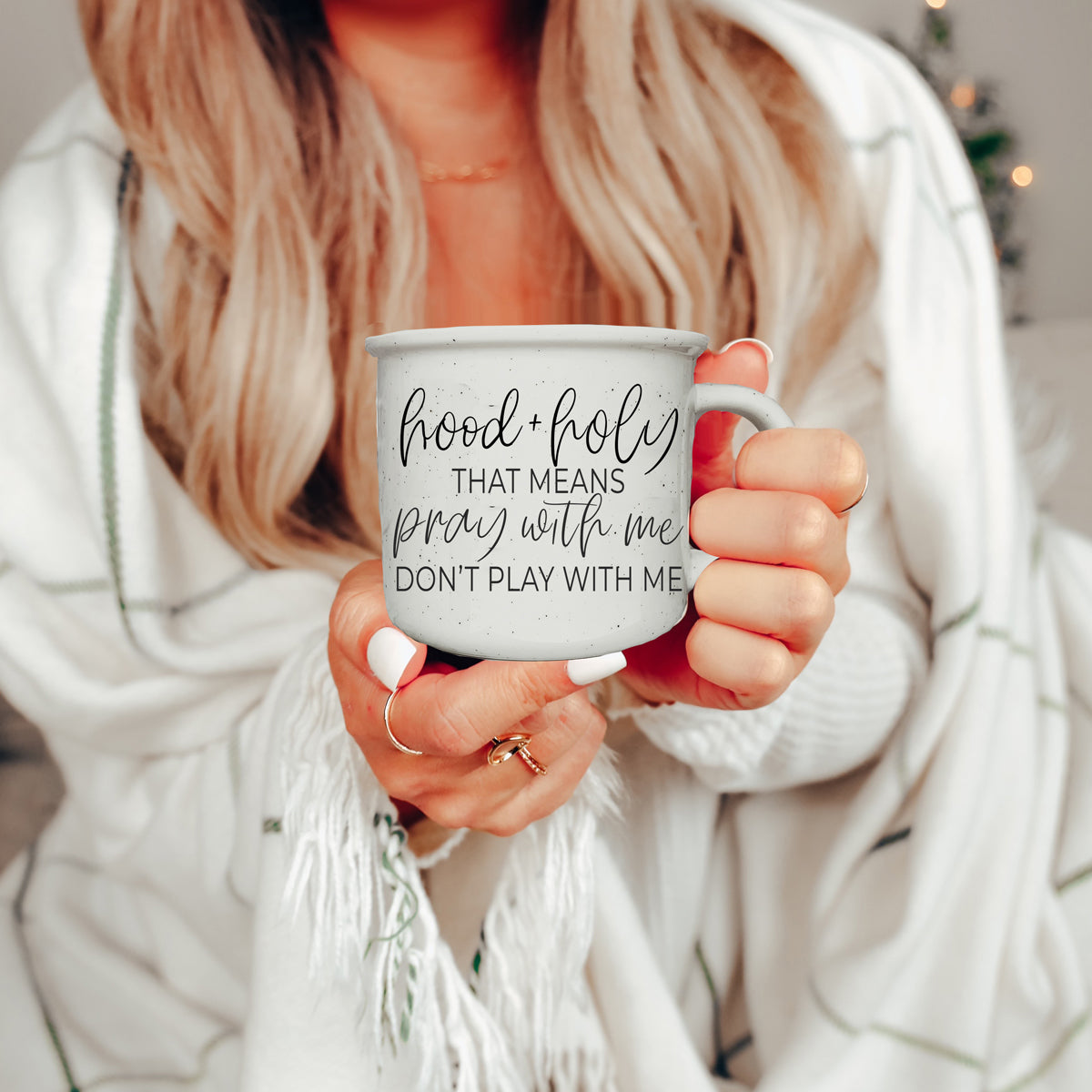 Hood Holy 14.5oz Speckled Ceramic Campfire Mug, Ivory Glaze, Microwave Safe BandsCo Straps